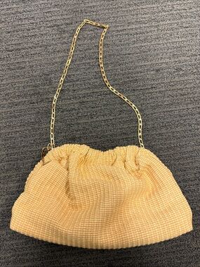 Mansur Gavriel Light Yellow Woven Mini Shoulder Bag with Gold Chain
